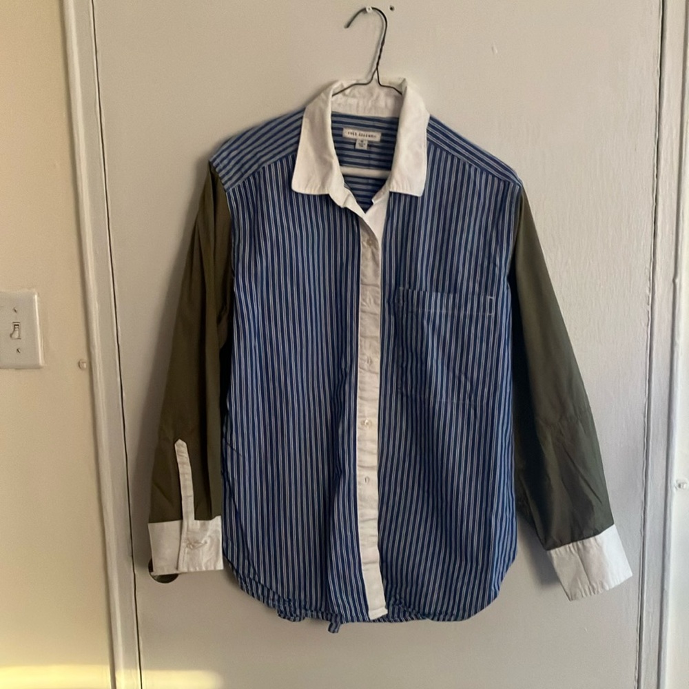 Striped Button-Up Shirt with Contrast Sleeves